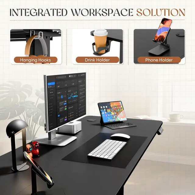 Alt view image 3 of 7 - Electric Standing Desk, 45 x 24 Inches Height Adjustable Sit Stand up Desk, Memory Preset Computer Home Office Desks with Sturdy Metal Frame, Phone Stand Cable Management Hole (Black, 45'')