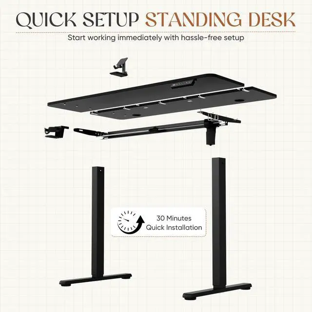 Alt view image 5 of 7 - Electric Standing Desk, 45 x 24 Inches Height Adjustable Sit Stand up Desk, Memory Preset Computer Home Office Desks with Sturdy Metal Frame, Phone Stand Cable Management Hole (Black, 45'')