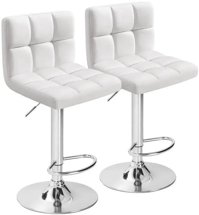 Main image of Bar Stools Modern Pu Leather Swivel Adjustable Hydraulic Bar Stool Square Counter Height Stool Set of 2 (White)