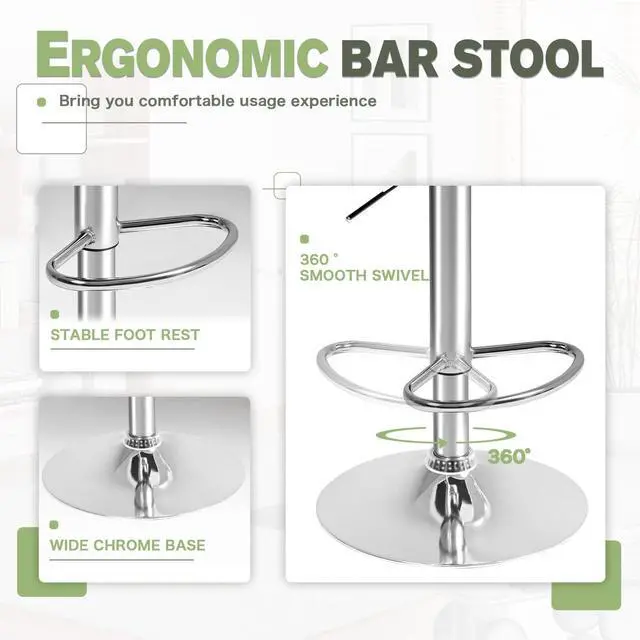 Alt view image 4 of 7 - Bar Stools Modern Pu Leather Swivel Adjustable Hydraulic Bar Stool Square Counter Height Stool Set of 2 (White)