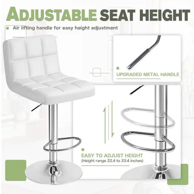 Alt view image 7 of 7 - Bar Stools Modern Pu Leather Swivel Adjustable Hydraulic Bar Stool Square Counter Height Stool Set of 2 (White)