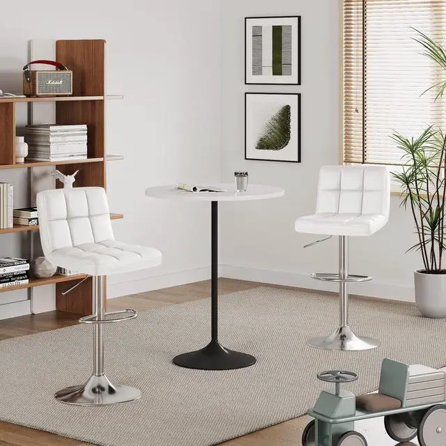 Alt view image 6 of 7 - Bar Stools Modern Pu Leather Swivel Adjustable Hydraulic Bar Stool Square Counter Height Stool Set of 2 (White)
