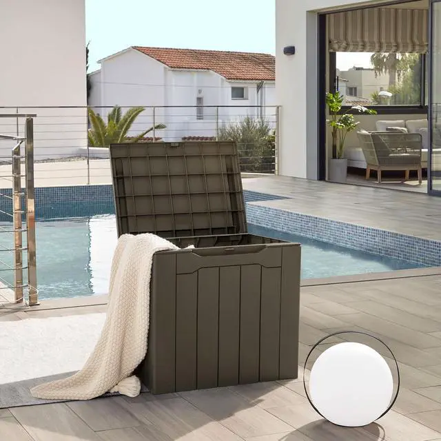 Alt view image 3 of 7 - 31 Gallon Resin Deck Box Waterproof Indoor Outdoor Storage Boxes for Patio Furniture Cushions and Garden Tools (Brown)