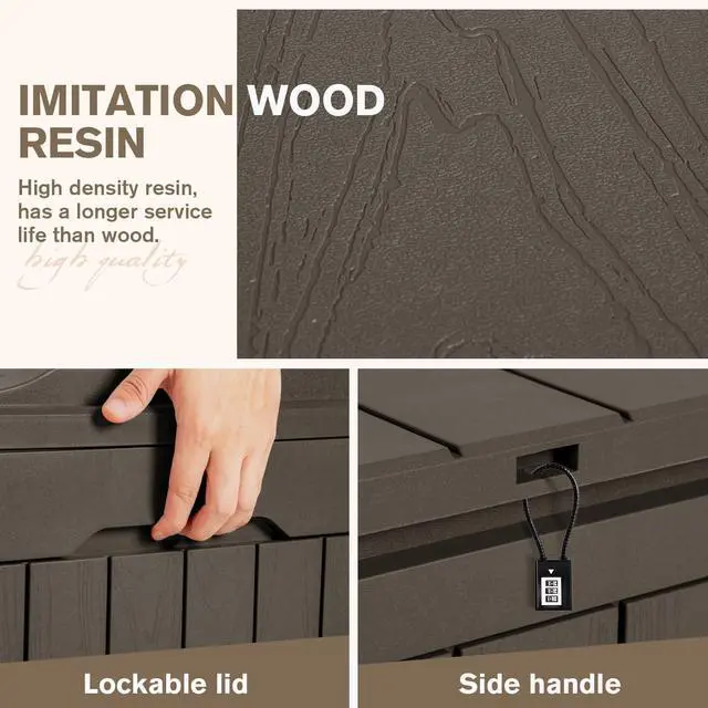 Alt view image 5 of 7 - 31 Gallon Resin Deck Box Waterproof Indoor Outdoor Storage Boxes for Patio Furniture Cushions and Garden Tools (Brown)