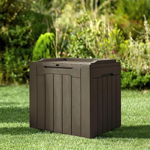 Alt view image 4 of 7 - 31 Gallon Resin Deck Box Waterproof Indoor Outdoor Storage Boxes for Patio Furniture Cushions and Garden Tools (Brown)