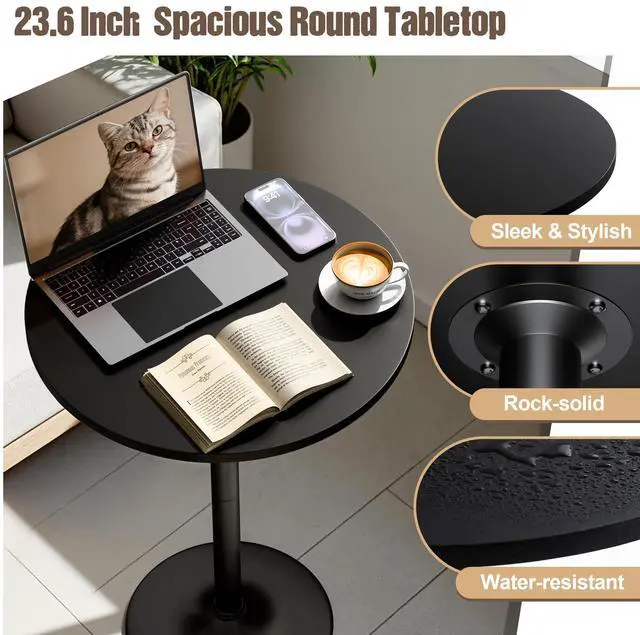 Alt view image 2 of 7 - Bistro Pub Table Round Bar Height Cocktail Table for Home Bar, Round Bar Tables for Party, Dining Room, Living Room and Wedding, Metal Base MDF Top Obsidian, 40.6 Inch Height (1, Dark Black-1)