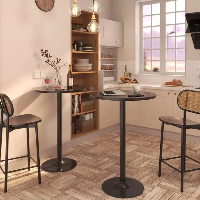 Alt view image 7 of 7 - Bistro Pub Table Round Bar Height Cocktail Table for Home Bar, Round Bar Tables for Party, Dining Room, Living Room and Wedding, Metal Base MDF Top Obsidian, 40.6 Inch Height (1, Dark Black-1)