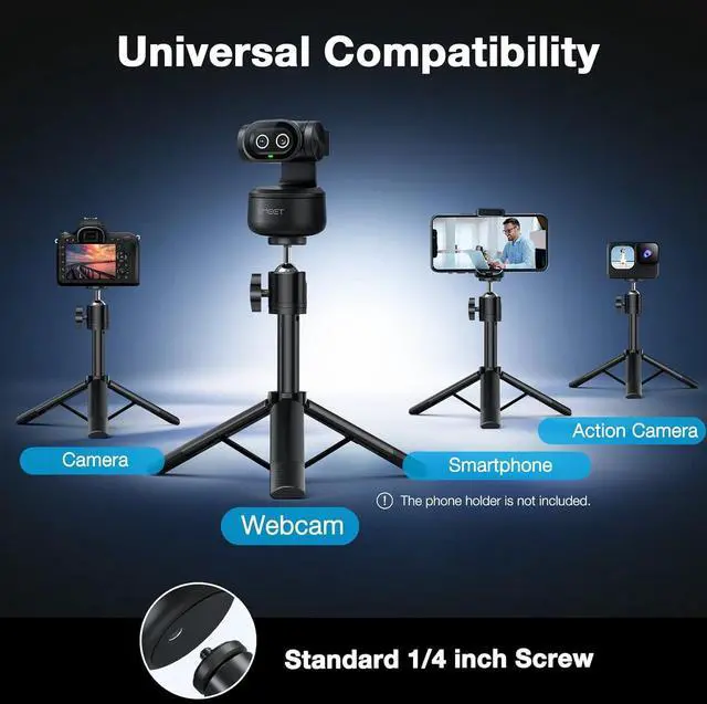 Alt view image 2 of 7 - PIXY Dual-Camera AI-Powered PTZ Camera 4K with Tripod, AI Tracking, PDAF&AI Autofocus 0.2s, 1/2.55'' Sony Sensor, 3 Mics, Presets, 4K Webcam for Streaming, OBS/Twitch/Switch 2 Compatible