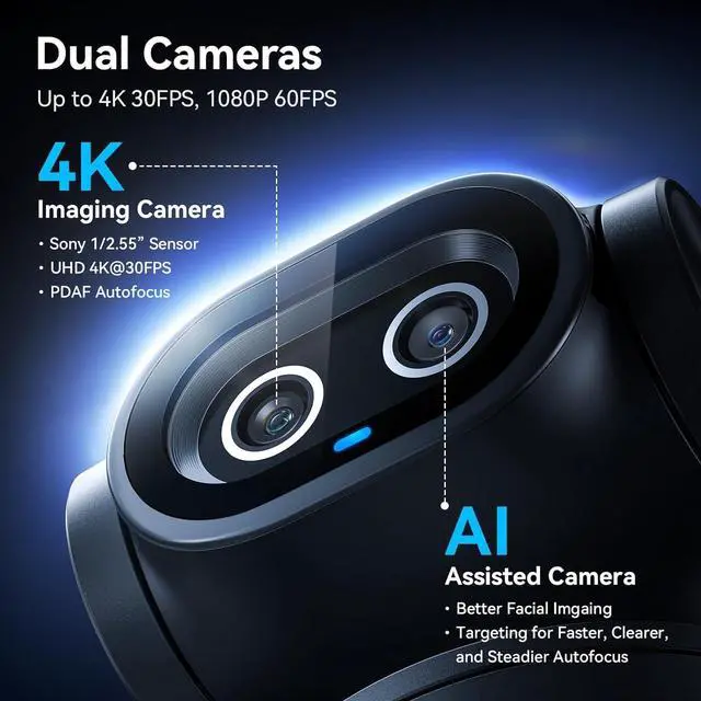 Alt view image 4 of 7 - PIXY Dual-Camera AI-Powered PTZ Camera 4K with Tripod, AI Tracking, PDAF&AI Autofocus 0.2s, 1/2.55'' Sony Sensor, 3 Mics, Presets, 4K Webcam for Streaming, OBS/Twitch/Switch 2 Compatible
