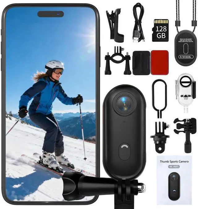 Main image of Thumb Action Camera | Mini POV Sports Camera, Waterproof Action Camera the Size of a Thumb for Running, Cycling, Hiking, Swimming, Outdoor Adventures, Vlogging (Black, 128, GB)