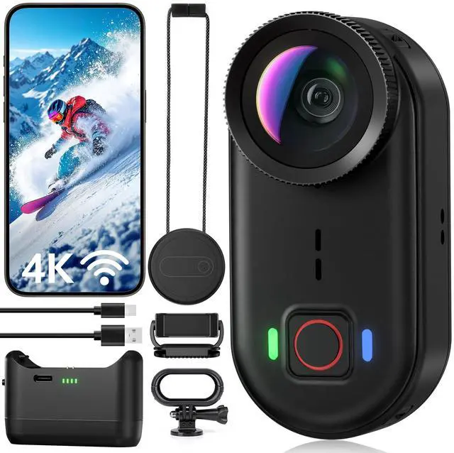 Main image of 4K Mini Body Action Cameras POV Body Cam, 64GB Sports Camera with Audio Video Recording, Portable WiFi Magnetic Wearable Waterproof Thumb Camera for Motorcycle Vlogging Skiing Cycling Hiking-Black