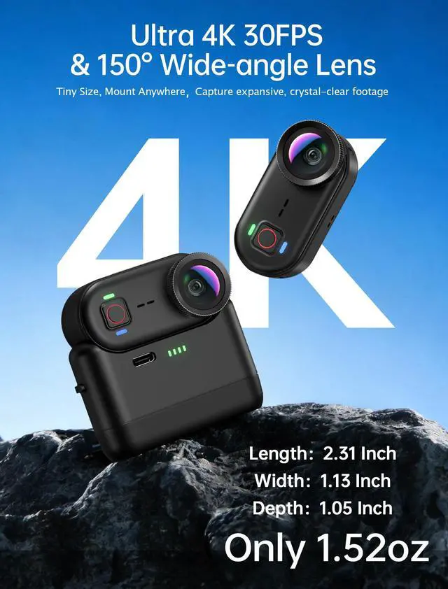 Alt view image 3 of 7 - 4K Mini Body Action Cameras POV Body Cam, 64GB Sports Camera with Audio Video Recording, Portable WiFi Magnetic Wearable Waterproof Thumb Camera for Motorcycle Vlogging Skiing Cycling Hiking-Black