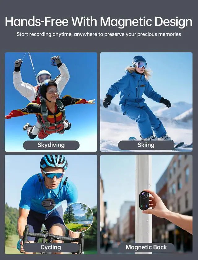 Alt view image 6 of 7 - 4K Mini Body Action Cameras POV Body Cam, 64GB Sports Camera with Audio Video Recording, Portable WiFi Magnetic Wearable Waterproof Thumb Camera for Motorcycle Vlogging Skiing Cycling Hiking-Black
