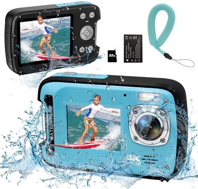 Main image of Underwater Camera 4K 48MP Autofocus Selfie Dual Screen Waterproof Camera with Floating Strap and 32GB Card, 17FT Compact Waterproof Digital Camera, Fill Light Underwater Camera for Snorkeling