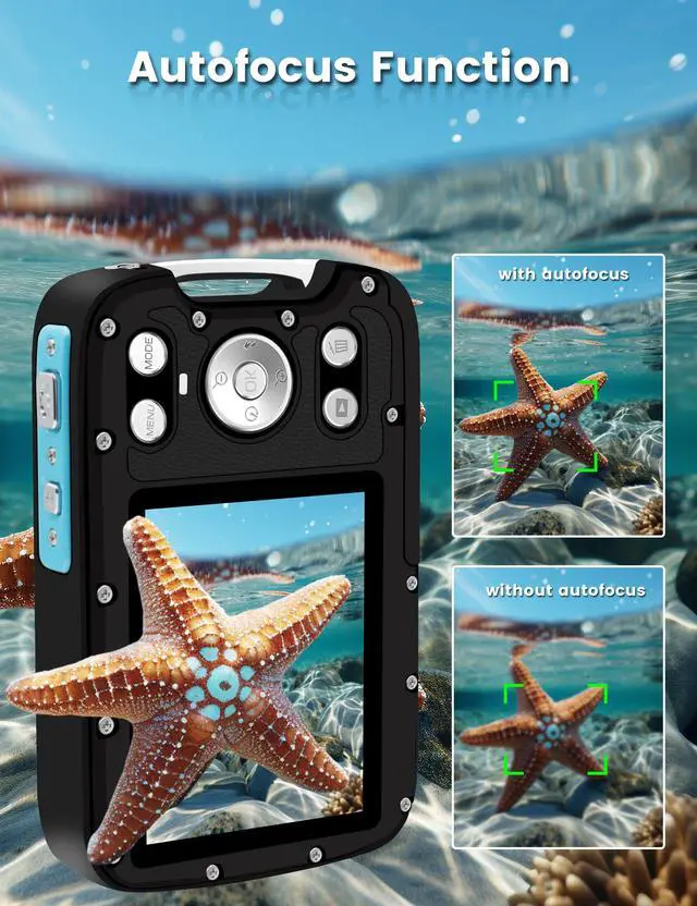Alt view image 3 of 7 - Underwater Camera 4K 48MP Autofocus Selfie Dual Screen Waterproof Camera with Floating Strap and 32GB Card, 17FT Compact Waterproof Digital Camera, Fill Light Underwater Camera for Snorkeling
