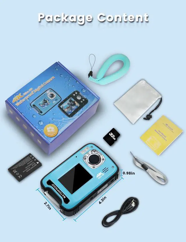 Alt view image 7 of 7 - Underwater Camera 4K 48MP Autofocus Selfie Dual Screen Waterproof Camera with Floating Strap and 32GB Card, 17FT Compact Waterproof Digital Camera, Fill Light Underwater Camera for Snorkeling