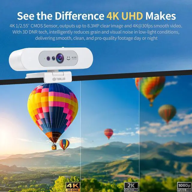 Alt view image 2 of 7 - 4K UHD Webcam for PC, Windows Hello Compatible Web Camera, Facial Recognition, Autofocus, Built-in Mic & Privacy Shutter, USB Webcam for Laptop/Desktop, Online Meetings, Streaming, Video Calls