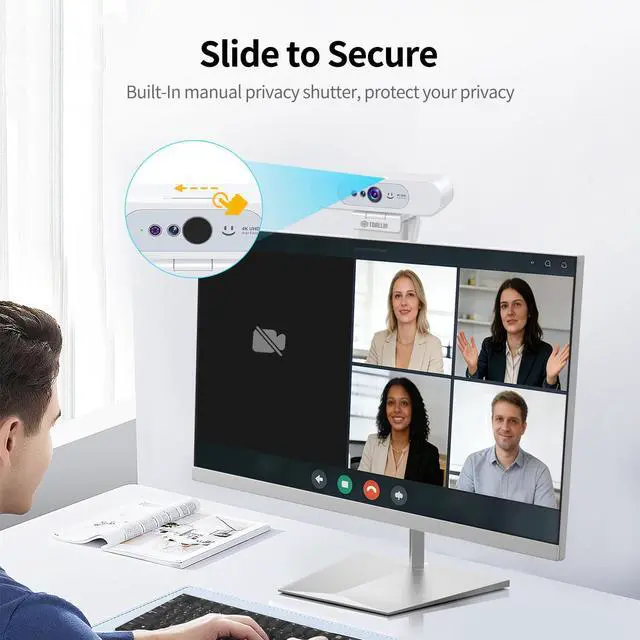 Alt view image 6 of 7 - 4K UHD Webcam for PC, Windows Hello Compatible Web Camera, Facial Recognition, Autofocus, Built-in Mic & Privacy Shutter, USB Webcam for Laptop/Desktop, Online Meetings, Streaming, Video Calls