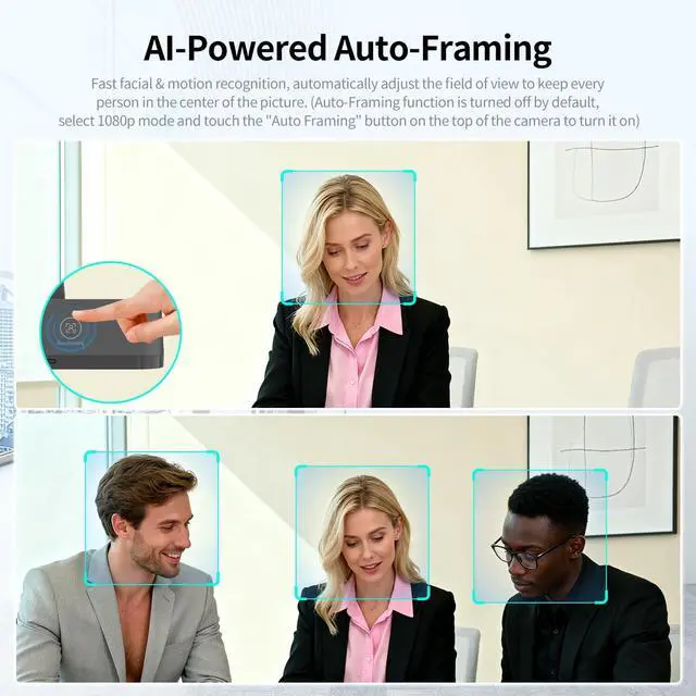 Alt view image 2 of 7 - 4K AI Webcam for PC, AI Auto-Framing, WDR/HDR, Pic-in-Pic, Built-in Dual Mics, 5X Adjustable Zoom, Image Mirroring, 92° FOV Webcam for Video Conferencing, Streaming, Video Calls
