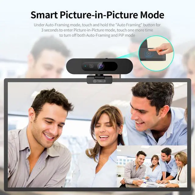 Alt view image 3 of 7 - 4K AI Webcam for PC, AI Auto-Framing, WDR/HDR, Pic-in-Pic, Built-in Dual Mics, 5X Adjustable Zoom, Image Mirroring, 92° FOV Webcam for Video Conferencing, Streaming, Video Calls