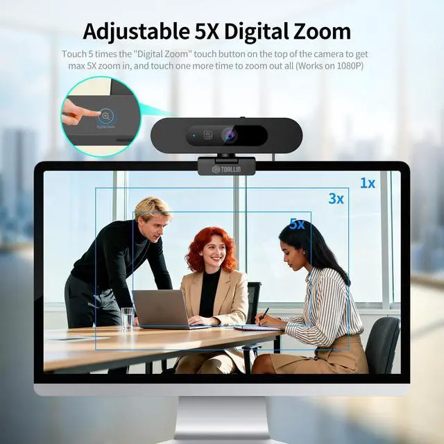 Alt view image 5 of 7 - 4K AI Webcam for PC, AI Auto-Framing, WDR/HDR, Pic-in-Pic, Built-in Dual Mics, 5X Adjustable Zoom, Image Mirroring, 92° FOV Webcam for Video Conferencing, Streaming, Video Calls