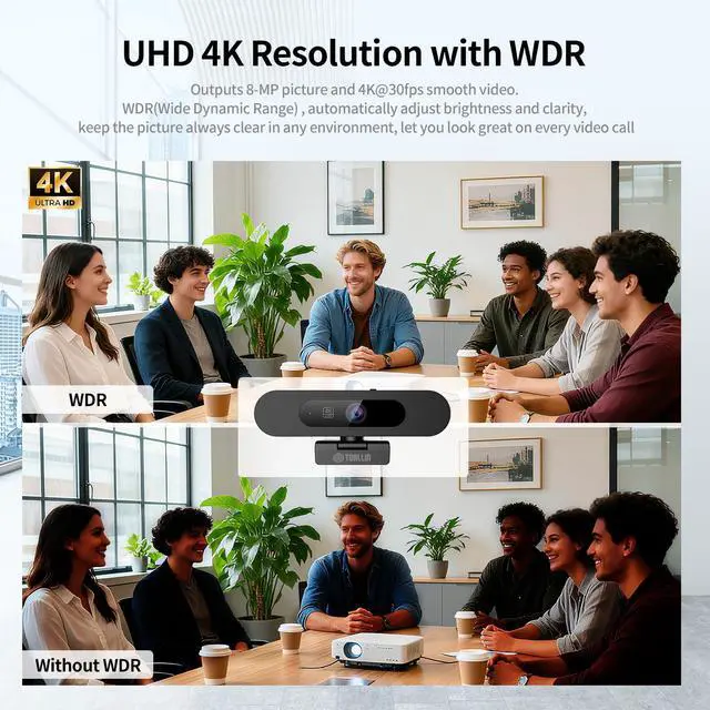 Alt view image 4 of 7 - 4K AI Webcam for PC, AI Auto-Framing, WDR/HDR, Pic-in-Pic, Built-in Dual Mics, 5X Adjustable Zoom, Image Mirroring, 92° FOV Webcam for Video Conferencing, Streaming, Video Calls