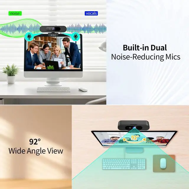 Alt view image 7 of 7 - 4K AI Webcam for PC, AI Auto-Framing, WDR/HDR, Pic-in-Pic, Built-in Dual Mics, 5X Adjustable Zoom, Image Mirroring, 92° FOV Webcam for Video Conferencing, Streaming, Video Calls