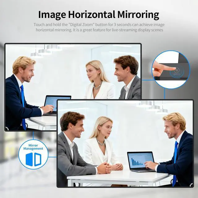 Alt view image 6 of 7 - 4K AI Webcam for PC, AI Auto-Framing, WDR/HDR, Pic-in-Pic, Built-in Dual Mics, 5X Adjustable Zoom, Image Mirroring, 92° FOV Webcam for Video Conferencing, Streaming, Video Calls