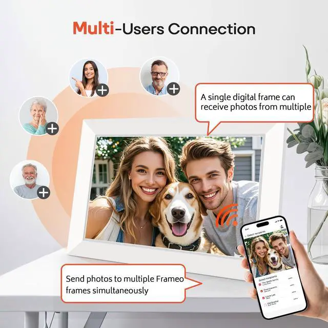 Alt view image 7 of 7 - 10.1 Inch WiFi Digital Photo Frame via Frameo App, 1280x800 HD IPS Touch Screen Electric Picture Frame Display, 32GB Storage, Auto-Rotate, Wall Mountable, Share Photos/Videos Instantly