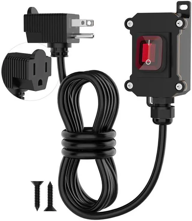 Main image of Inline Cord Switch with 6.5ft 18AWG, 3-Prong Cable Piggyback Plug Power Cord IP67 Waterproof Extension Cord with On/Off Outdoor Light Sturdy and Durable Switch 16A-250V 20A-125V