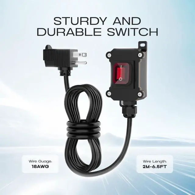 Alt view image 4 of 7 - Inline Cord Switch with 6.5ft 18AWG, 3-Prong Cable Piggyback Plug Power Cord IP67 Waterproof Extension Cord with On/Off Outdoor Light Sturdy and Durable Switch 16A-250V 20A-125V
