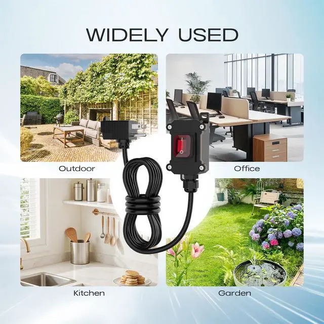 Alt view image 7 of 7 - Inline Cord Switch with 6.5ft 18AWG, 3-Prong Cable Piggyback Plug Power Cord IP67 Waterproof Extension Cord with On/Off Outdoor Light Sturdy and Durable Switch 16A-250V 20A-125V