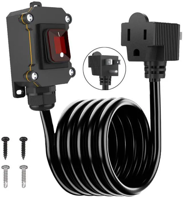 Main image of Inline Cord Switch with 14AWG Cable, Outdoor Extension Cord Switch with Piggyback Plug (3-Pronged), IP67 Waterproof Inline Power Switch with Red LED Rocker Button, Heavy Duty AC/DC 20A-125V
