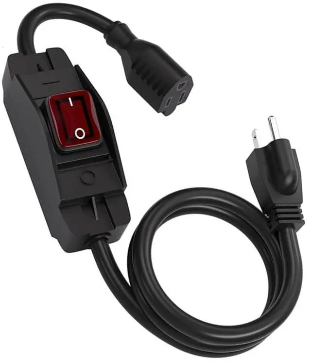 Main image of Extension Cord with Switch Waterproof Switch 3 Prong 1875 Watts Heavy Duty Outdoor Extension Cord 14/3 Sjtw 15 Amp 125 Volt with Ground Plug Socket UL Listed (3 ft, Black)