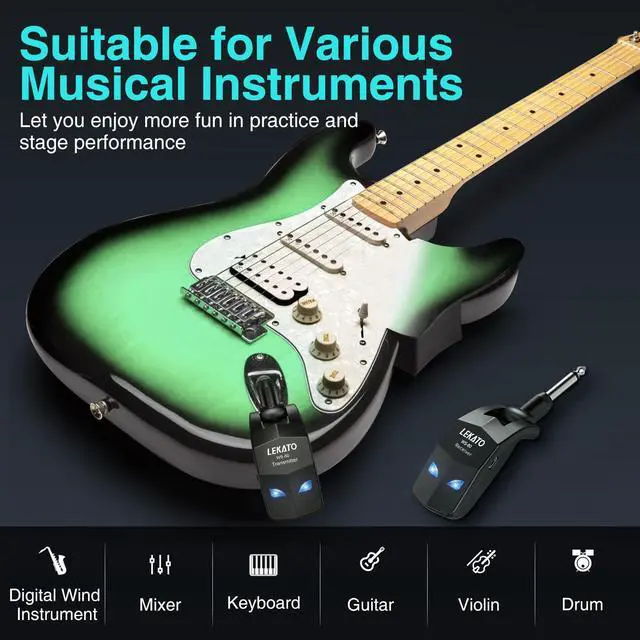 Alt view image 4 of 7 - Wireless Guitar System 2.4GHz Audio Guitar Transmitter Receiver with 4 Channels Rechargeable Guitar Wireless System for Guitar Bass Electric Instruments Practise/Performance(WS-80)