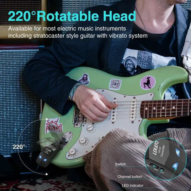 Alt view image 5 of 7 - Wireless Guitar System 2.4GHz Audio Guitar Transmitter Receiver with 4 Channels Rechargeable Guitar Wireless System for Guitar Bass Electric Instruments Practise/Performance(WS-80)