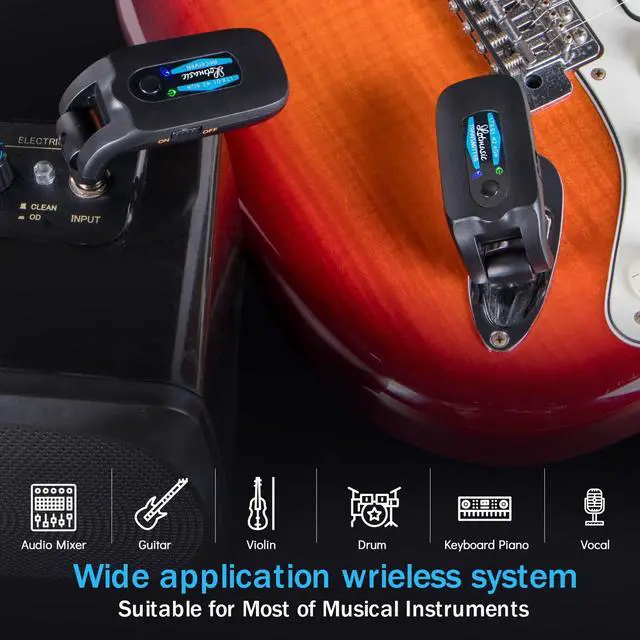 Alt view image 6 of 7 - 2.4GHZ Wireless Guitar System, Rechargeable Digital Wireless Guitar Transmitter Receiver with 4 Channels and Over 10 Hours Long Battery Endurance for Electric Guitar Bass
