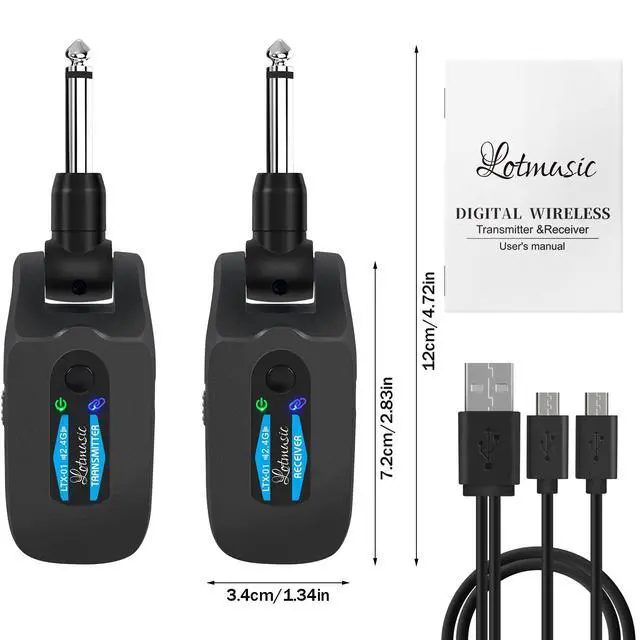 Alt view image 7 of 7 - 2.4GHZ Wireless Guitar System, Rechargeable Digital Wireless Guitar Transmitter Receiver with 4 Channels and Over 10 Hours Long Battery Endurance for Electric Guitar Bass