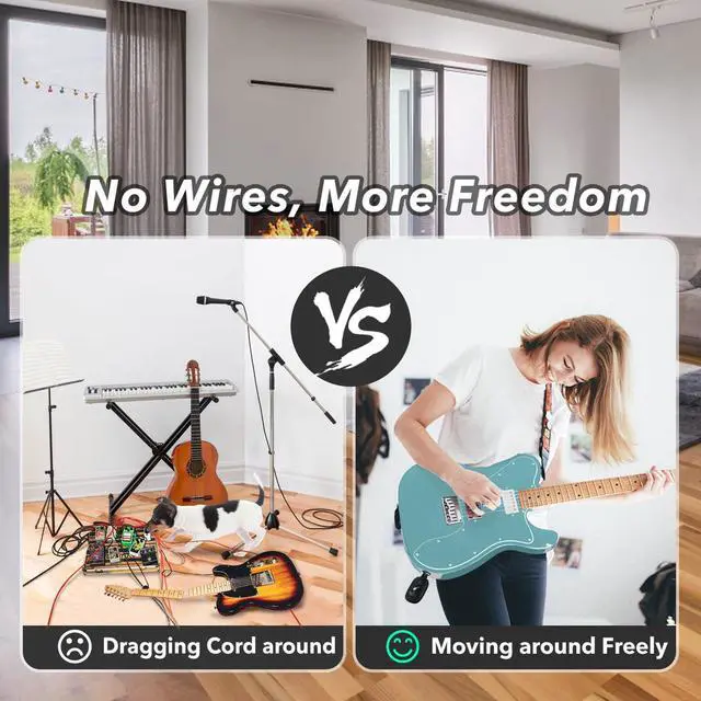 Alt view image 4 of 5 - A8 Wireless Guitar System UHF 2 Modes, Rechargeable Li-Battery, 100ft Range, Plug & Play for Guitar, Bass, Violin, Keyboard - Black