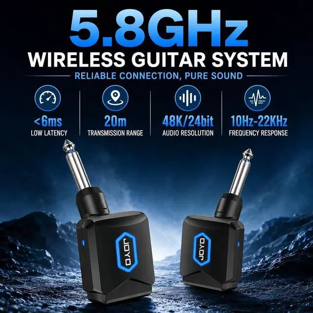 Alt view image 2 of 7 - 5.8Ghz Wireless Guitar Transmitter Receiver Guitar System with Charging Box for Electric Guitar Bass 4 Audio Channels (JW-06)