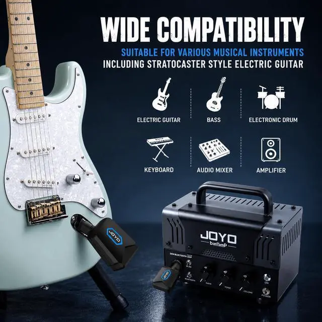 Alt view image 3 of 7 - 5.8Ghz Wireless Guitar Transmitter Receiver Guitar System with Charging Box for Electric Guitar Bass 4 Audio Channels (JW-06)