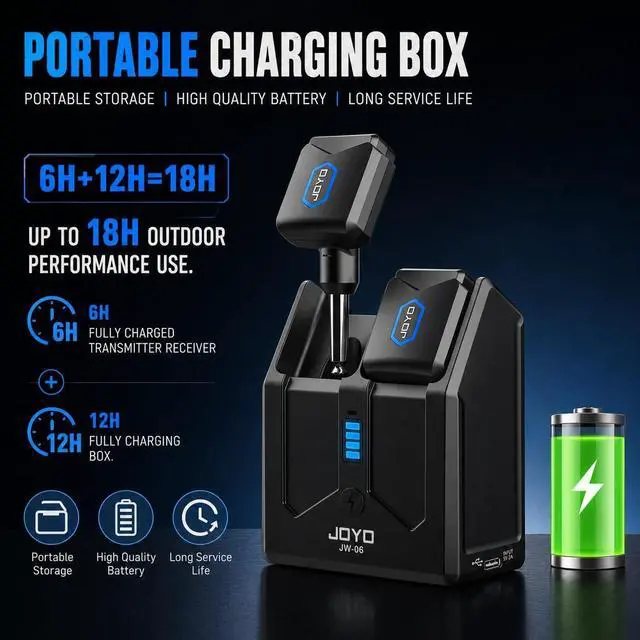 Alt view image 5 of 7 - 5.8Ghz Wireless Guitar Transmitter Receiver Guitar System with Charging Box for Electric Guitar Bass 4 Audio Channels (JW-06)