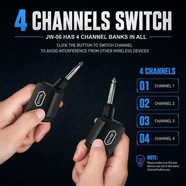 Alt view image 4 of 7 - 5.8Ghz Wireless Guitar Transmitter Receiver Guitar System with Charging Box for Electric Guitar Bass 4 Audio Channels (JW-06)