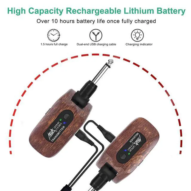 Alt view image 4 of 7 - Wireless Guitar System Transmitter Receiver Set 2.4GHz Built-in Rechargeable Lithium Battery Digital for Electric Guitar Bass