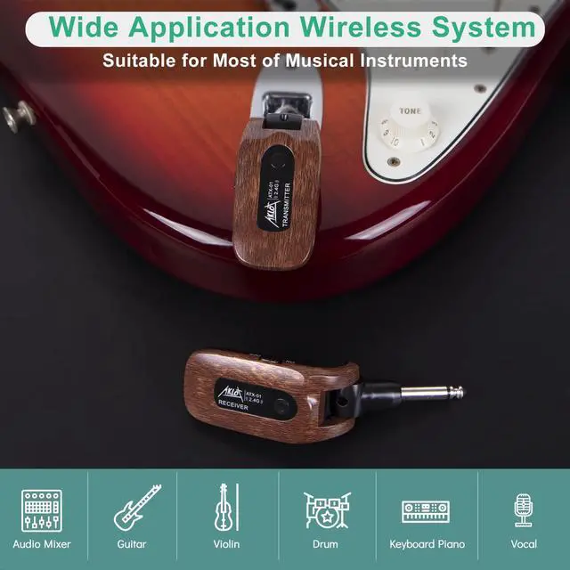 Alt view image 6 of 7 - Wireless Guitar System Transmitter Receiver Set 2.4GHz Built-in Rechargeable Lithium Battery Digital for Electric Guitar Bass
