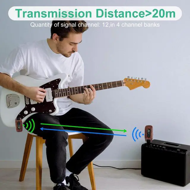 Alt view image 3 of 7 - Wireless Guitar System Transmitter Receiver Set 2.4GHz Built-in Rechargeable Lithium Battery Digital for Electric Guitar Bass