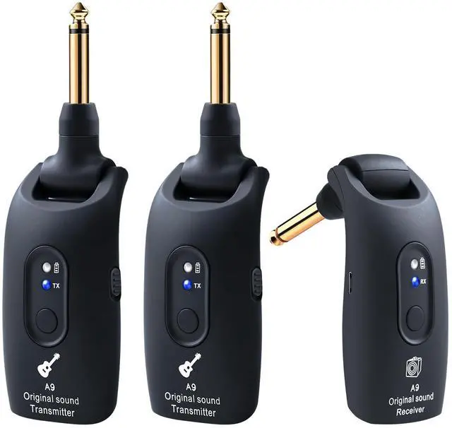 Main image of A9 Wireless Guitar System - 2.4GHz Guitar Accessories Transmitter Receiver, 24-bit 48KHz Audio, 100ft Range, No Latency, 4-Hour Rechargeable Battery, for Electric Bass (Black(2TX+1RX))