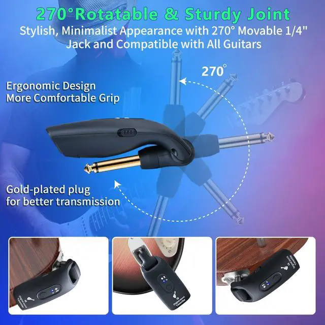 Alt view image 4 of 7 - A9 Wireless Guitar System - 2.4GHz Guitar Accessories Transmitter Receiver, 24-bit 48KHz Audio, 100ft Range, No Latency, 4-Hour Rechargeable Battery, for Electric Bass (Black(2TX+1RX))