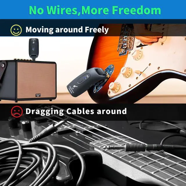 Alt view image 6 of 7 - A9 Wireless Guitar System - 2.4GHz Guitar Accessories Transmitter Receiver, 24-bit 48KHz Audio, 100ft Range, No Latency, 4-Hour Rechargeable Battery, for Electric Bass (Black(2TX+1RX))
