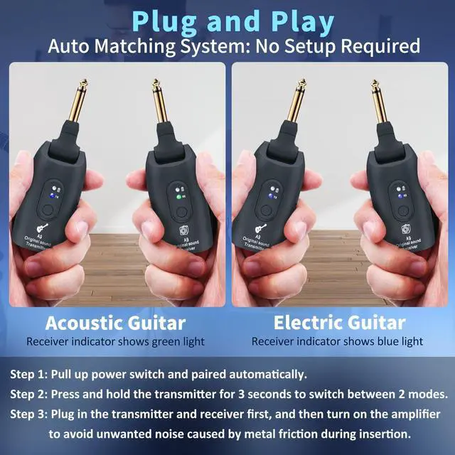 Alt view image 5 of 7 - 2.4GHz Wireless Guitar System Rechargeable Audio Wireless Transmitter Receiver for Guitar Bass Electric Instruments,Over 30m/100 Feet Transmission,270°Rotatable,4hours Woring TimeA9 Black